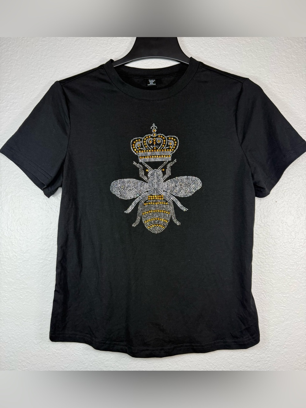 SHEIN Queen Bee Women’s Black t-shirt Size 0XL rhinestone